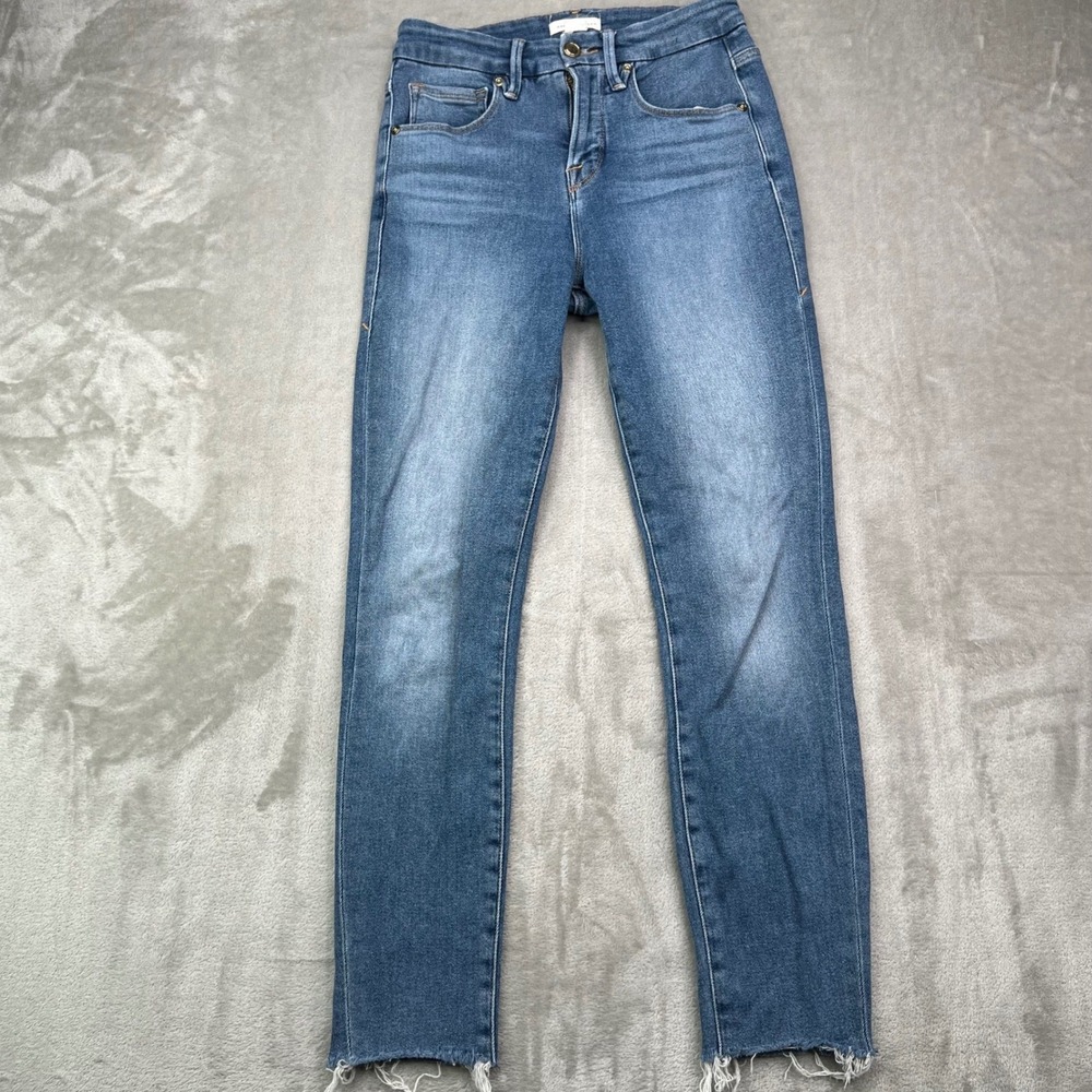 Good American Good Legs Jeans Womens 26 Blue Medium Wash Stretch Raw Hem Skinny